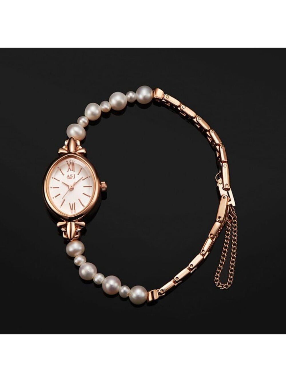 Women's Rose Gold Petite Pearl Bracelet Set Dainty Analog Quartz Wrist Watch - Picture 6 of 6